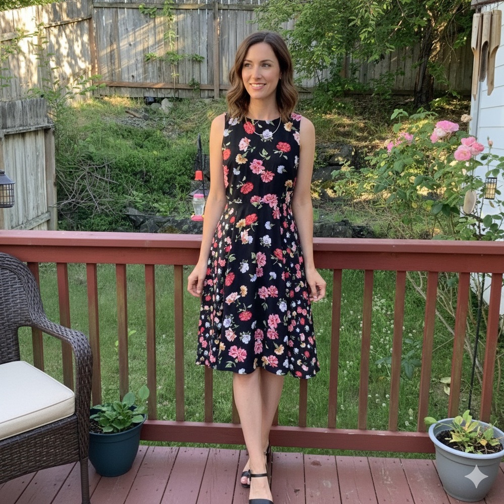 Black Floral Summer Dress with pockets